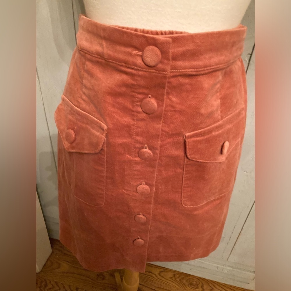 Skies Are Blue Skirt Button Front Detail Elastic Back, Brushed Cotton, Melon S-L